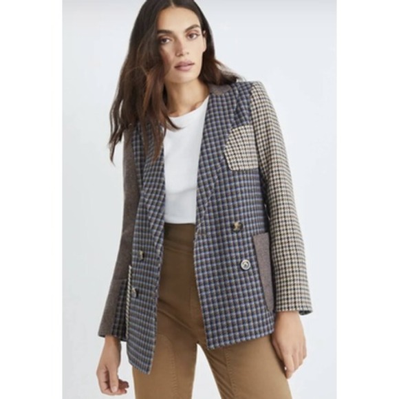 Veronica Beard Jackets & Blazers - Veronica Beard Blazer Womens 6 Blue Patchwork Houndstooth Faustine Dickey Jacket